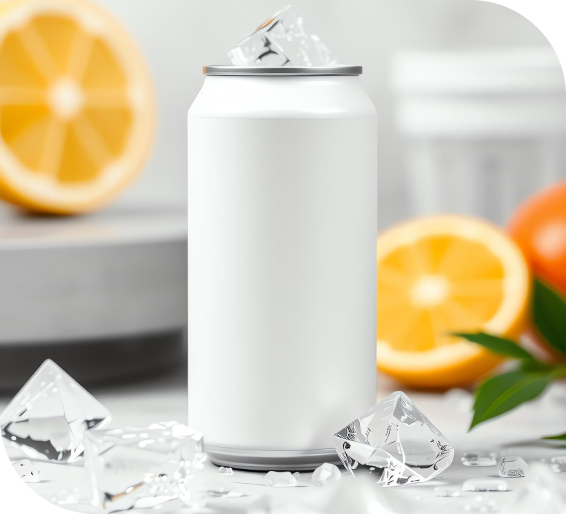 a white can with some ice cubes on the top and on floor